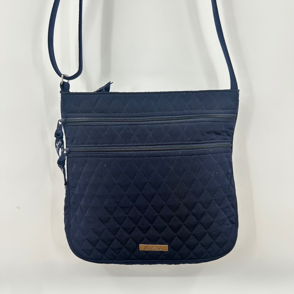 Vera Bradley Triple Zip Hipster Navy Blue Quilted Cotton Crossbody Bag‎